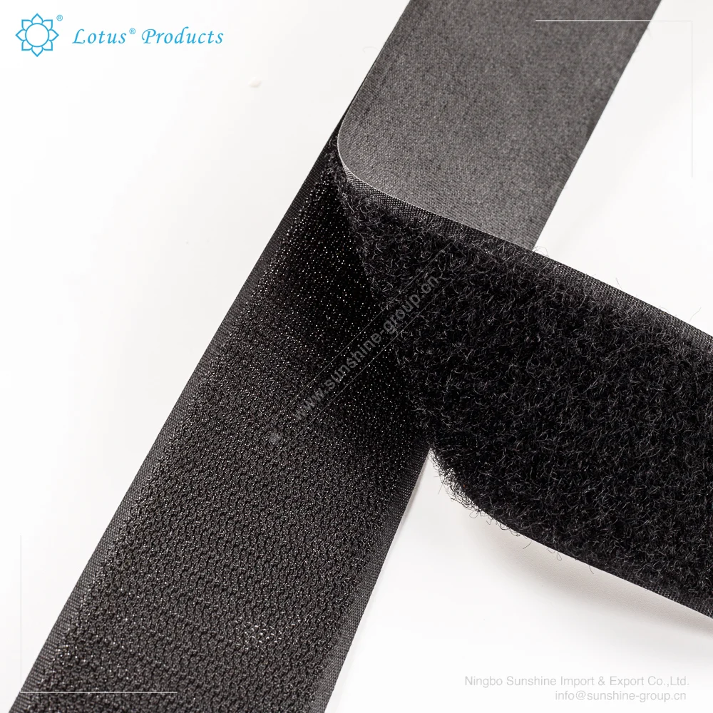 Ningbo sunshine import and export co., ltd. | lotus brand white or black color 12 - 100mm width grad a nylon hook and loop
