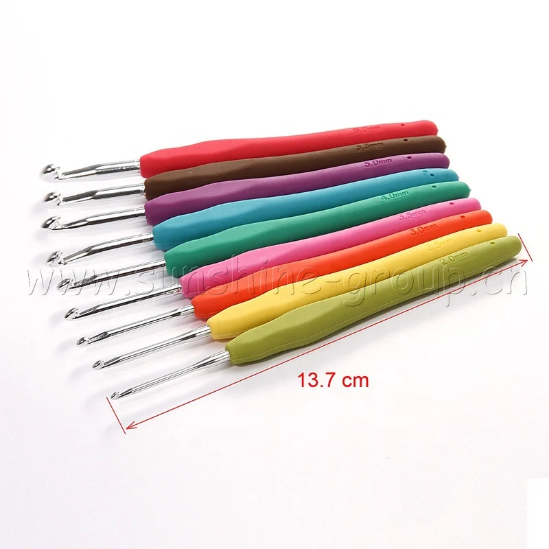 Ningbo sunshine import and export co., ltd. | ergonomic hand aluminum crochet hook set, double colors soft rubber handle