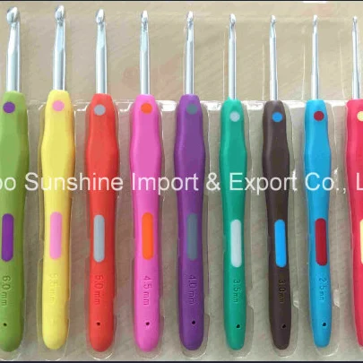 Ningbo sunshine import and export co., ltd. | ergonomic hand aluminum crochet hook set, double colors soft rubber handle