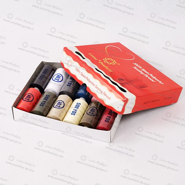 Ningbo sunshine import and export co., ltd. | 100% spun polyester sewing thread 12 colors in box