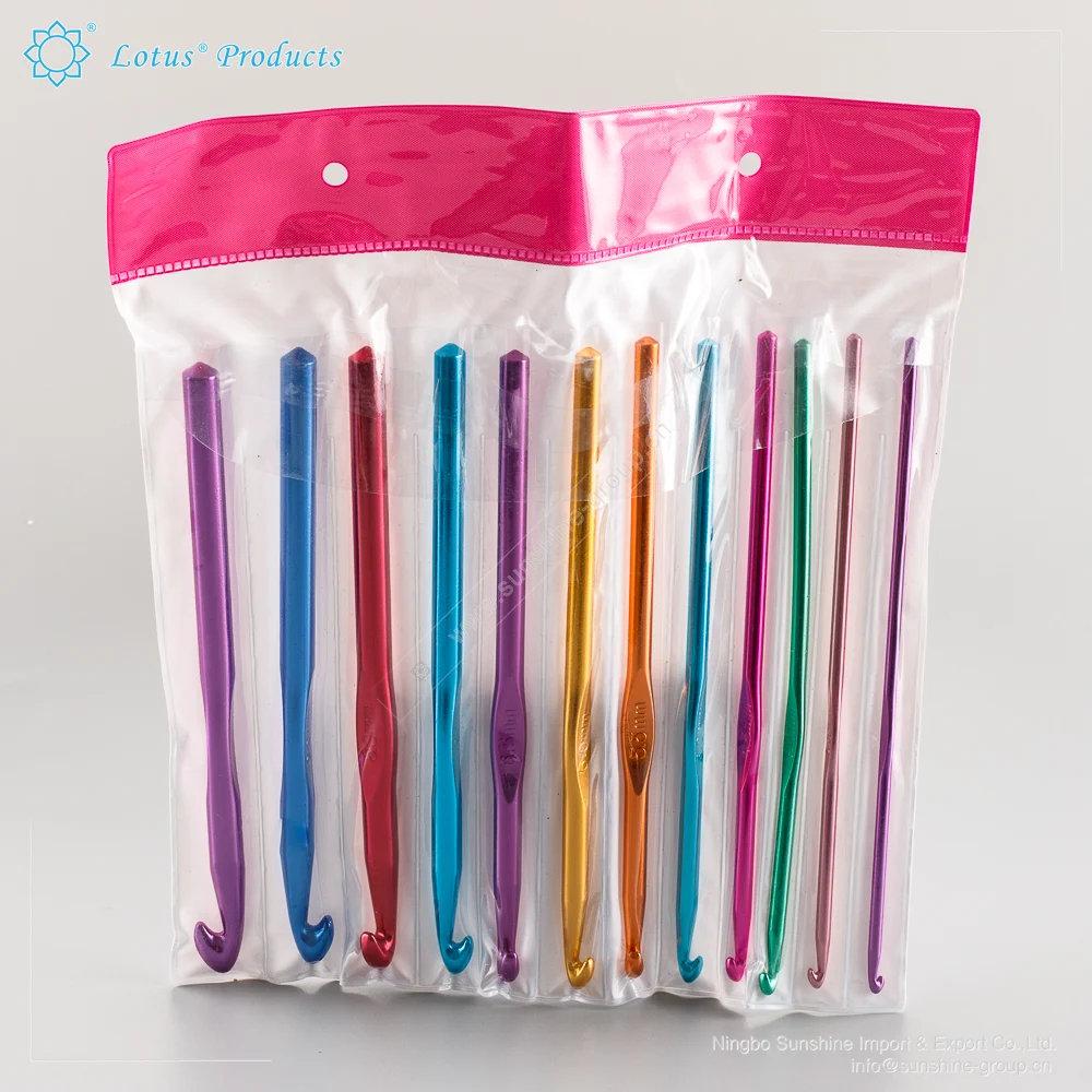 Ningbo sunshine import and export co., ltd. | colorful aluminum crochet hooks knitting needle sets 12 pieces from 2 mm to
