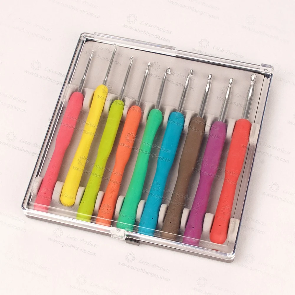 Ningbo sunshine import and export co., ltd. | beautiful metal hook crochet template kit tpr aluminum knitting needles sets