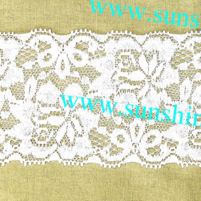 Ningbo sunshine import and export co., ltd. | white flower bordered jacquard stretch lace fabrics-011