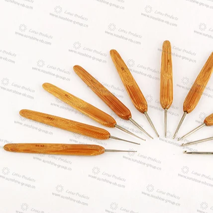 Ningbo sunshine import and export co., ltd. | very fine crochet lace carbonized bamboo handle crochet metal hook bamboo fine